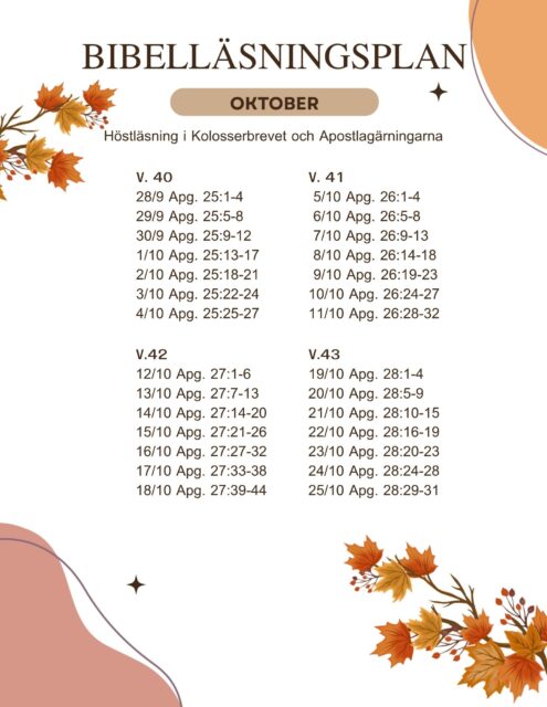 Bibelläsningsplan – oktober